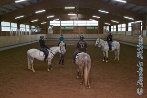 Nach dem ersten Durchgang gibt es eine Lagebesprechung, beim zweiten Durchgang klappt der Teil der Springquadrille schon sehr gut...