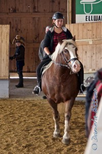 Elena Boschatzke hat ihren Schimmel Fennek gegen den "Dicken" Ronny eingetauscht. Ronny hat sie extra angeritten für das Nikolausreiten...