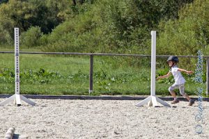 Dann schnell wieder runter vom Pferd und durch die Ständer im Slalom